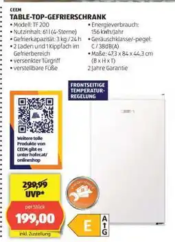 Hofer TABLE -TOP- GEFRIERSCHRANK Angebot