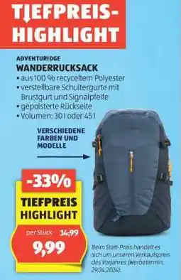 Hofer ADVENTURIDGE WANDERRUCKSACK Angebot