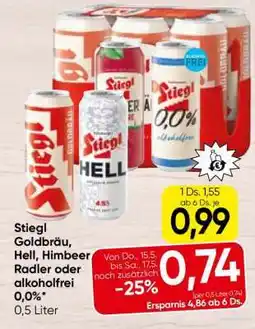 Spar Stiegl Goldbräu, Hell, Himbeer Radler oder alkoholfrei 0,0% Angebot