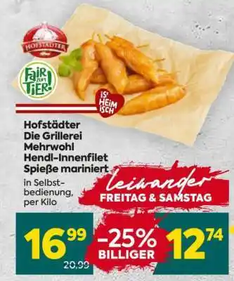 Billa Hofstädter Die Grillerei Mehrwohl Hendl-Innenfilet Spieße mariniert Angebot