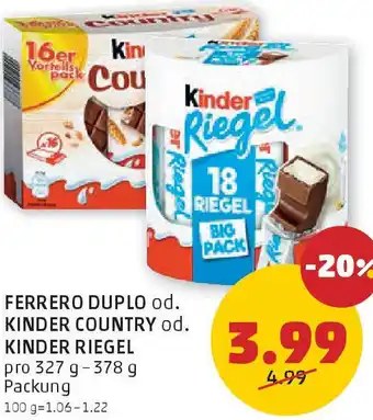 PENNY Ferrero duplo od. kinder country od. kinder riegel Angebot
