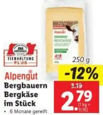 Lidl Bergbauern Bergkäse im Stück Angebot
