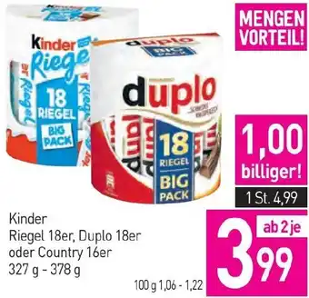 Sutterlüty Kinder Riegel 18er, Duplo 18er oder Country 16er Angebot