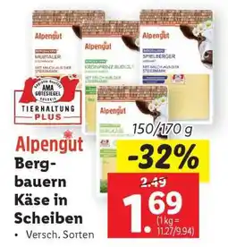 Lidl Alpengut Bergbauern Käse in Scheiben Angebot
