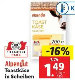 Lidl Alpengut Toastkäse in Scheiben Angebot