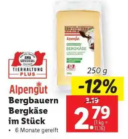 Lidl Alpengut Bergbauern Bergkäse im Stück Angebot
