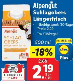 Lidl Alpengut Schlagobers Längerfrisch Angebot