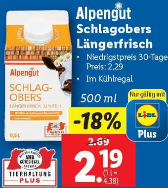 Lidl Alpengut Schlagobers Längerfrisch Angebot