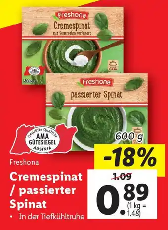 Lidl Cremespinat / passierter Spinat Angebot