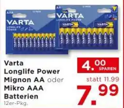 Unimarkt Varta Longlife Power Mignon AA oder Mikro AAA Angebot
