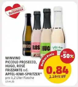 PENNY WINVINO PICCOLO PROSECCO, HUGO, ROSÉ FRIZZANTE od. APFEL-KIWI-SPRITZER Angebot