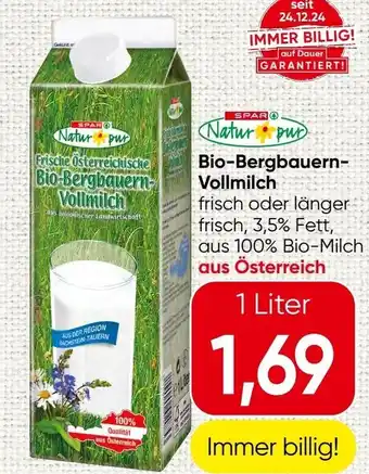 Spar Bio bergbauern vollmilch Angebot