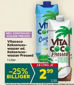 Billa Vitacoco Kokosnusswasser od. Kokosnusswasser Pressed Angebot