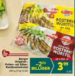 Billa Berger Original-, Puten- od. Käse-Rostbratwürstel Angebot