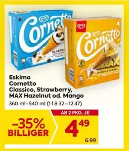 Billa Eskimo Cornetto Classico, Strawberry, MAX Hazelnut od. Mango Angebot