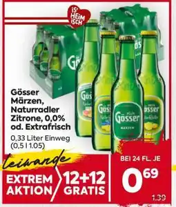 Billa Gösser Märzen, Naturradler Zitrone, 0,0% od. Extrafrisch Angebot