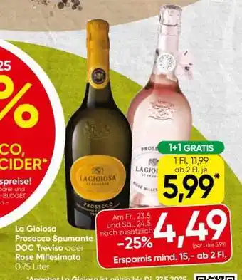 Spar La Gioiosa Prosecco Spumante DOC Treviso oder Rose Millesimato Angebot