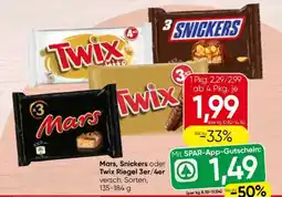 Spar Mars, Snickers oder Twix Riegel 3er/4er Angebot