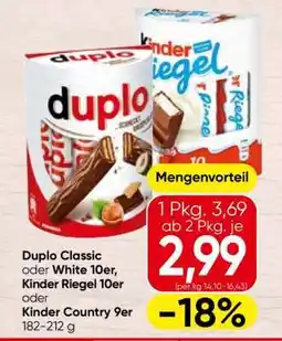 Spar Duplo Classic oder White 10er, Kinder Riegel 10er oder Kinder Country 9er Angebot