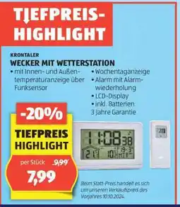 Hofer KRONTALER WECKER MIT WETTERSTATION Angebot