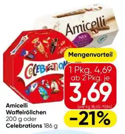 Eurospar Amicelli Waffelröllchen 200 g oder Celebrations 186 g Angebot