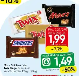 Eurospar Mars, Snickers oder Twix Riegel Angebot