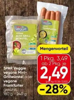 Eurospar SPAR Veggie vegane Mini-Grillwürstel oder vegane Frankfurter Angebot