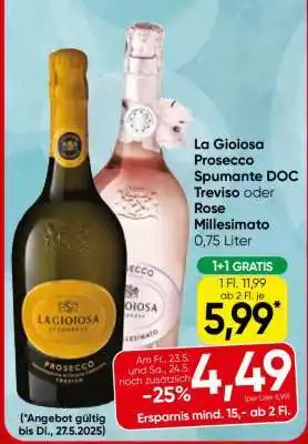 Eurospar La Gioiosa Prosecco Spumante DOC Treviso oder Rose Millesimato Angebot