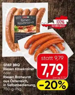 Eurospar SPAR BBQ Riesen Käsekrainer oder Riesen Bratwurst Angebot