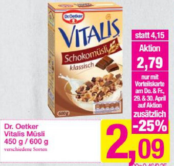 Sutterlüty Dr. Oetker Vitalis Müsli 450 g/600 g Angebot