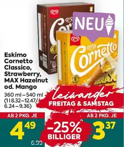 Billa Cornetto Classico, Strawberry, MAX Hazelnut od. Mango Angebot