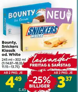Billa Bounty, Snickers Klassik od. White Angebot