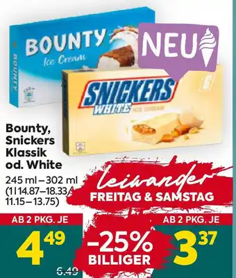 Billa Bounty, Snickers Klassik od. White Angebot