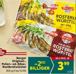 Billa Berger Original-, Puten-od. Käse- Rostbratwurstel Angebot