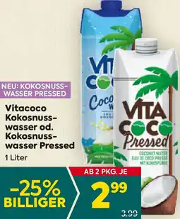Billa Kokosnuss- wasser od. Kokosnuss- wasser Pressed Angebot