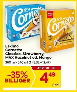 Billa Cornetto Classico, Strawberry, MAX Hazelnut od. Mango Angebot