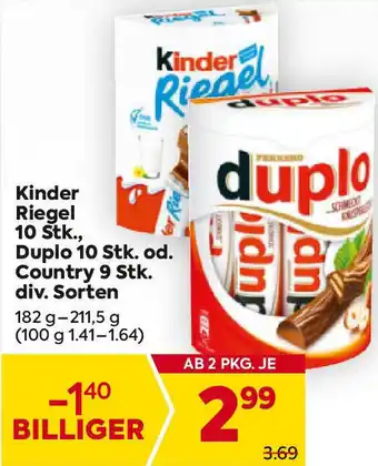 Billa Kinder Riegel 10 Stk., Duplo 10 Stk. od. Country 9 Stk. Angebot