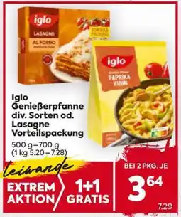 Billa Iglo Genießerpfanne div. Sorten od. Lasagne Vorteilspackung Angebot