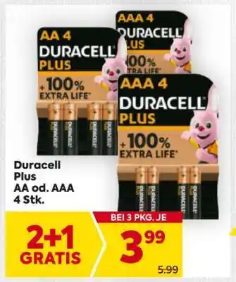 Billa Duracell Plus AA od. AAA 4 Stk Angebot
