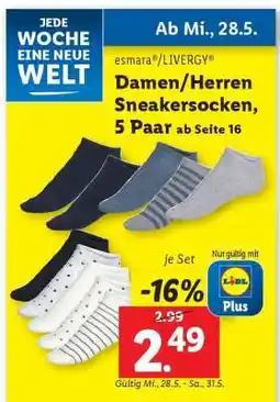 Lidl Damen/Herren Sneakersocken, 5 Paar Angebot