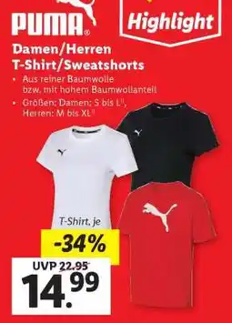 Lidl PUMA Damen/Herren T-Shirt/Sweatshorts Angebot