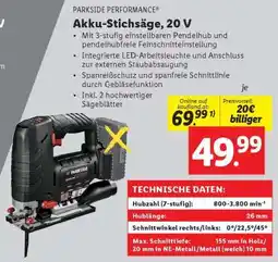 Lidl PARKSIDE PERFORMANCE Akku-Stichsäge, 20 V Angebot