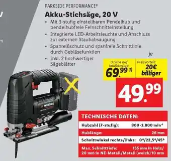 Lidl PARKSIDE PERFORMANCE Akku-Stichsäge, 20 V Angebot