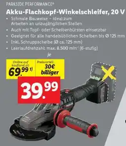 Lidl Akku-Flachkopf-Winkelschleifer, 20 V Angebot
