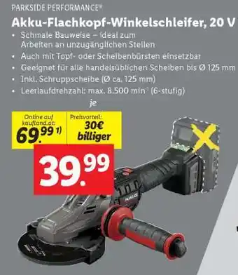 Lidl Akku-Flachkopf-Winkelschleifer, 20 V Angebot