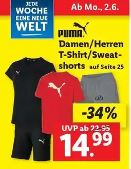 Lidl PUMA Damen/Herren T-Shirt/Sweat-shorts Angebot