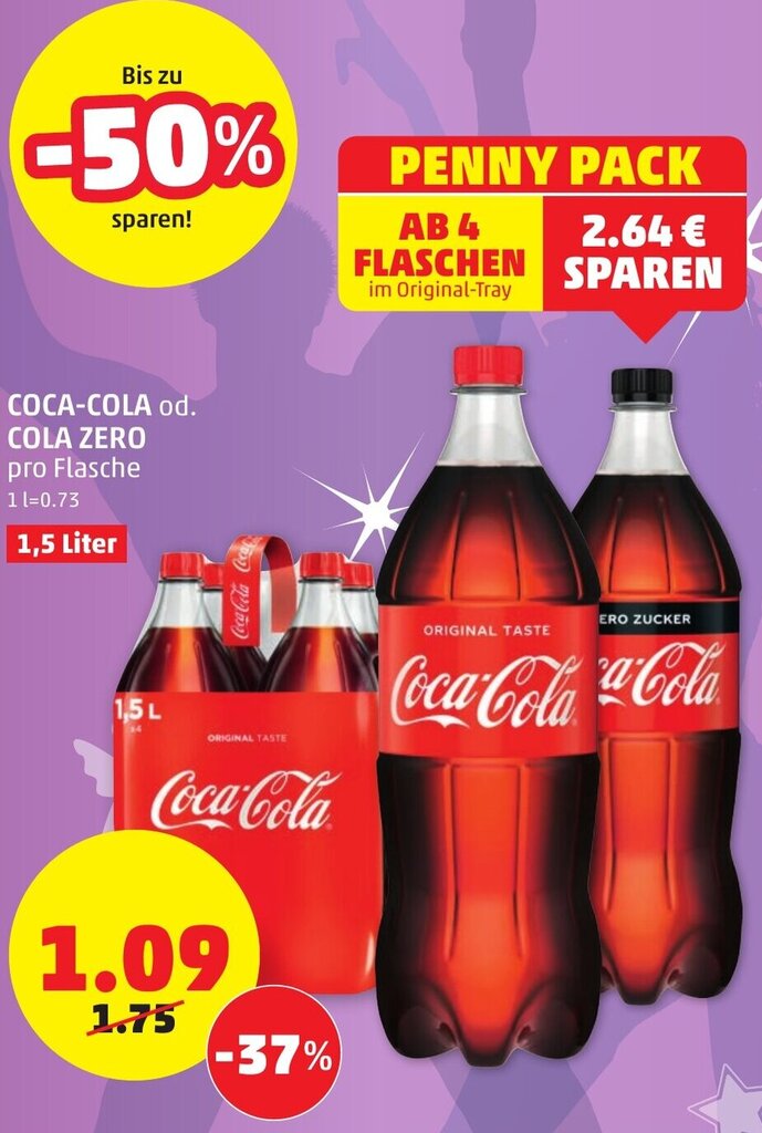 CocaCola Od. Cola Zero 1,5 Liter Angebot bei PENNY