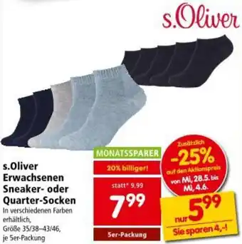 Interspar Erwachsenen Sneaker- oder Quarter-Socken Angebot