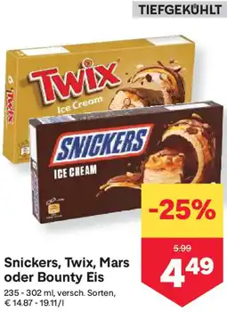 MPreis Snickers, Twix, Mars oder Bounty Eis Angebot
