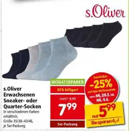 Interspar s.Oliver Erwachsenen Sneaker- oder Quarter-Socken Angebot